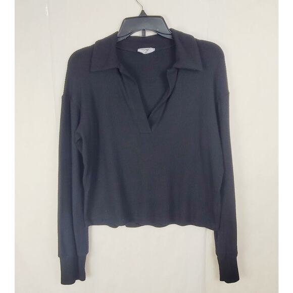 LNA Tops - LNA Neve black collared ribbed henley shirt Size XS Minimal Classic Staple